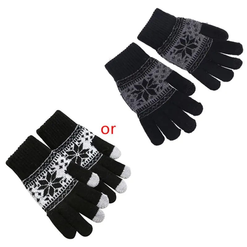 

Unisex Winter Warm Snowflake Print Thick for Touch Screen Knit Stretch Glovess