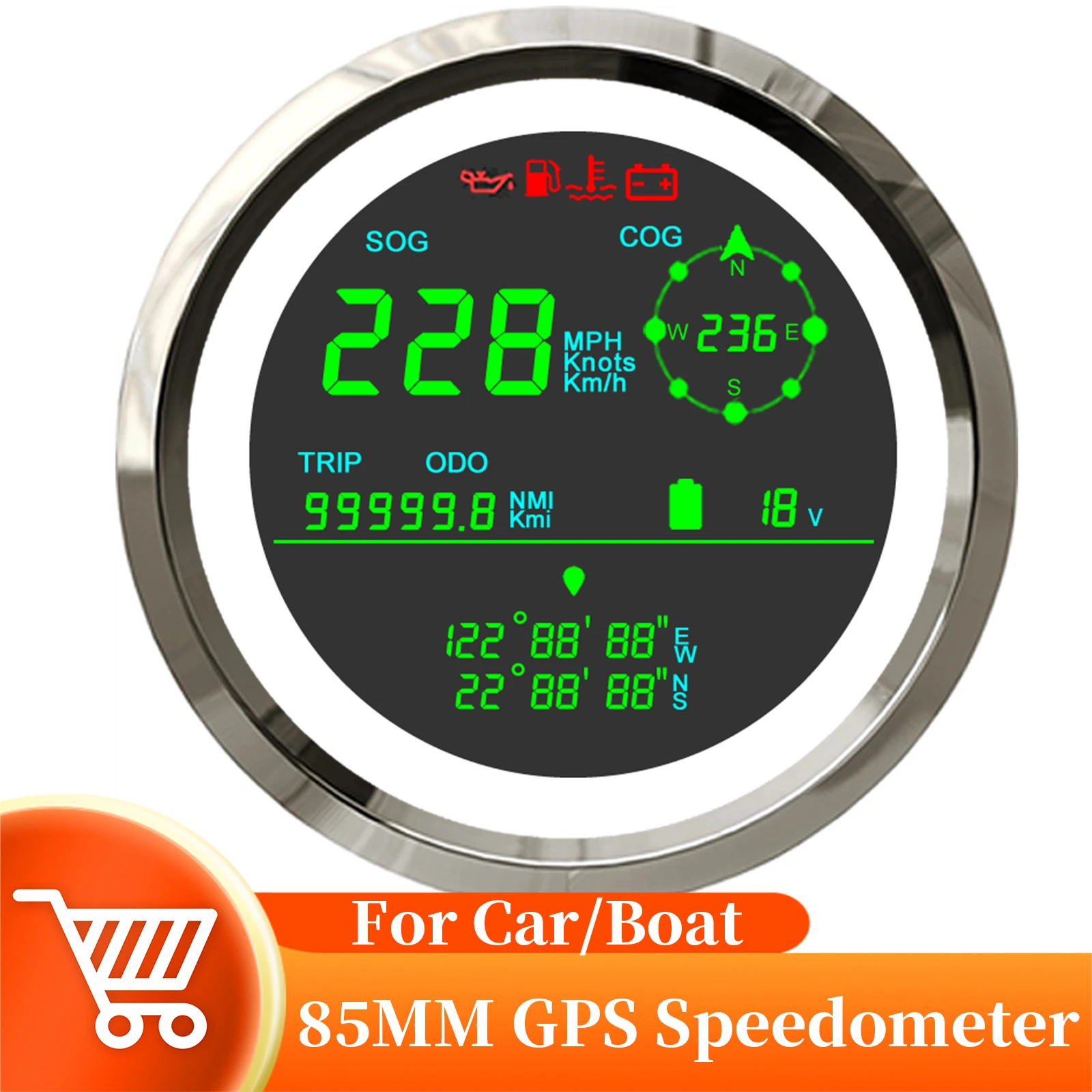 Unversal Boat Gps Speedometer Gauge Digital Odometer Mph Knots Km Unit