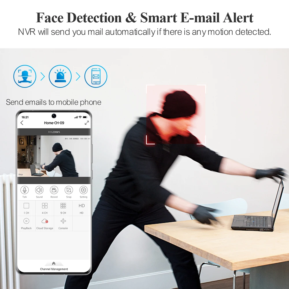 Techage H.265 Ultra HD 4K 8MP 36CH IP NVR Smart AI Support Face/Human/Motion Detection E-mail Alert Support Onvif Protocol P2P 4