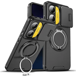 Sliding Window Rotating Ring Holder Magnetic Charging Phone Case for Redmi Turbo 4 5G (Black)