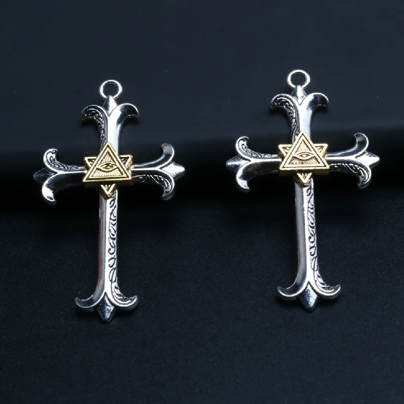 

4pcs Silver Plated Devil's Eye All-Seeing Eye Cross Alloy Pendant DIY Charm Necklace Earrings Jewelry Craft Making 53*31mm A2