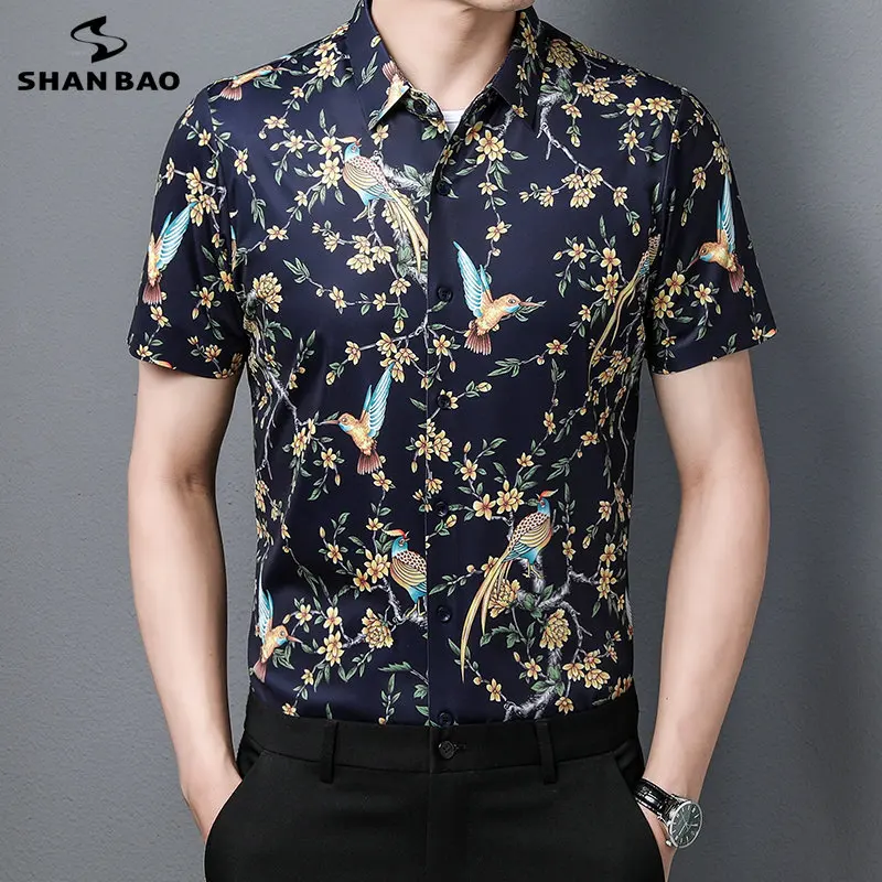 

Shirts Men Fashion 2023 New Summer sleeved Casual Classic 90s floral bird print Social Shirt Top Luxury Brand Designer PlusSize