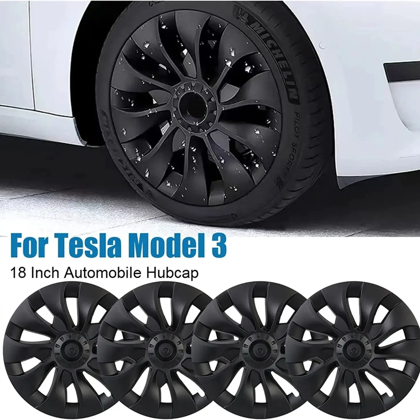 4 Stück 18 Zoll Mattschwarze Radzierblenden für Tesla Model 3 2020-2023 Ersatz-Radzierblenden Auto-Vollfelgenabdeckung Zubehör – Detail 1
