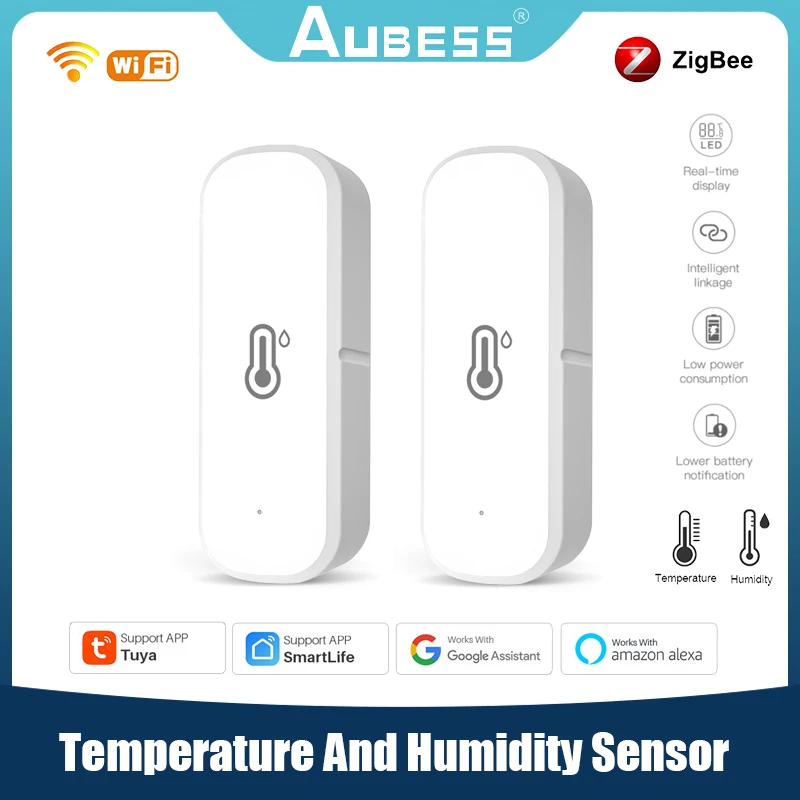 

Смарт-датчик влажности и температуры Tuya Wi-Fi Zigbee 3,0, внутренний гигрометр, термометр, монитор через Alexa Google Home Smart Life
