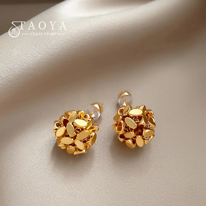 Handwoven Irregular Small Ball Earrings for Women and Man Golden Color Metal 3D Design Accessory Luxury High-End Feel Jewelry