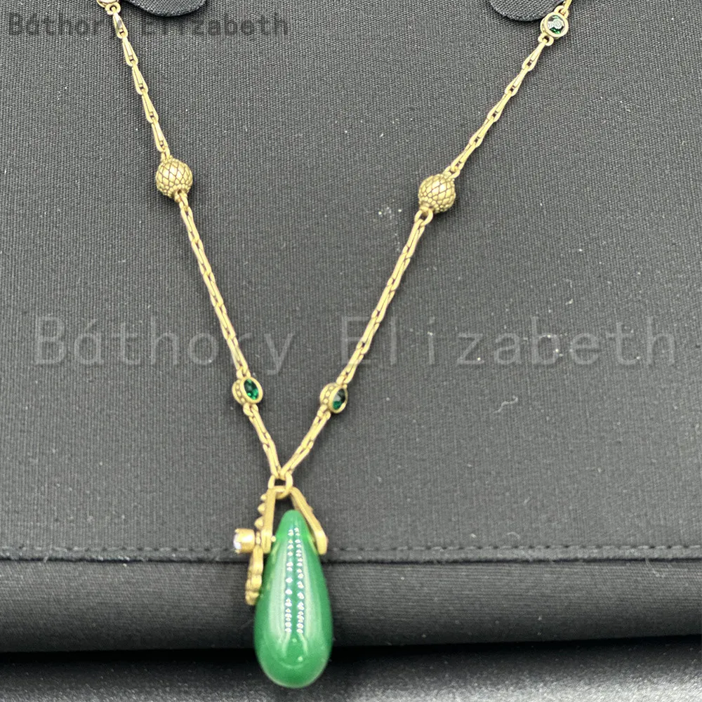 Elizabeth Bathory Vintage Green Diamond Double Bead Long Chain Woman Punk Rock Sweater Chain Fashion party jewelry
