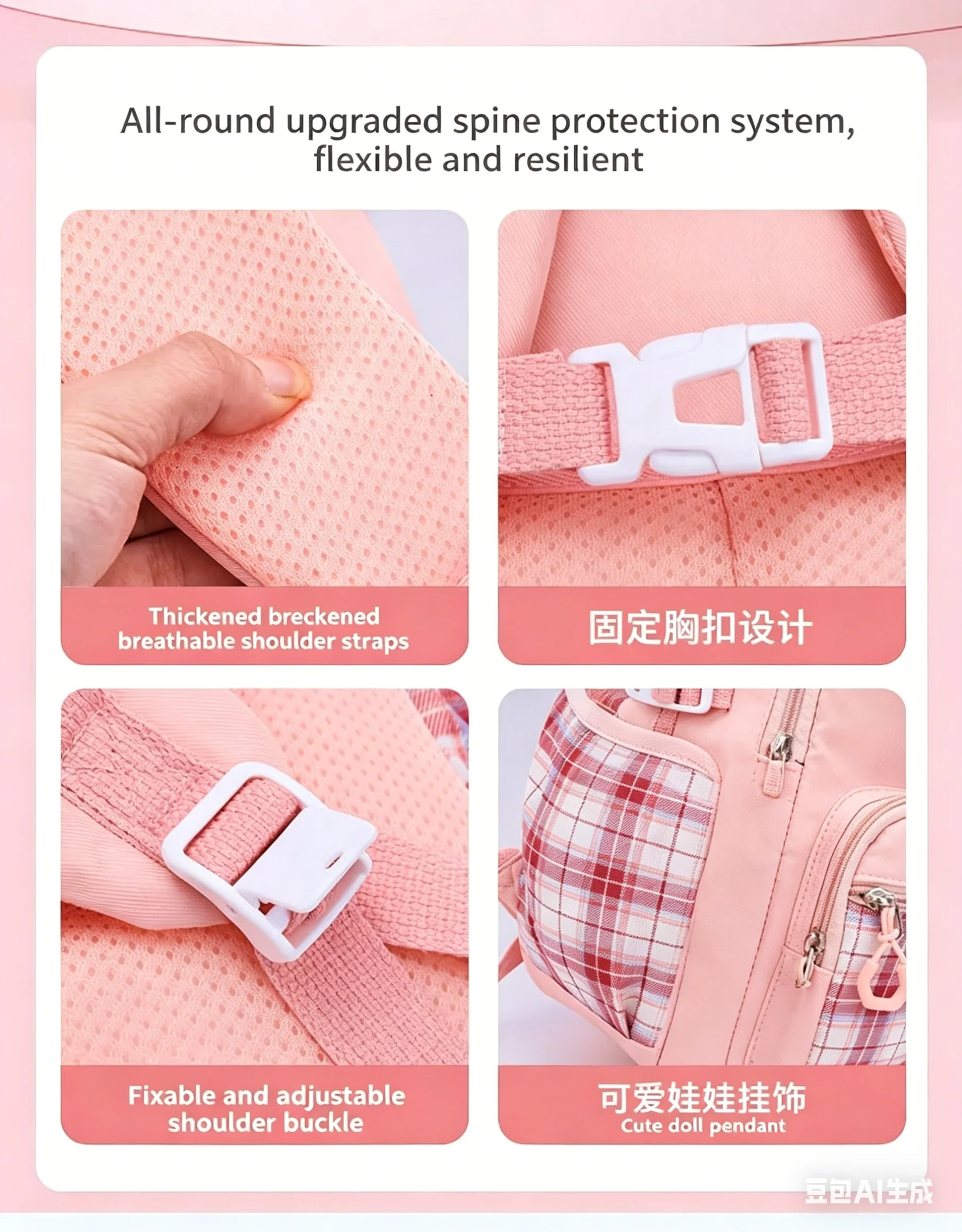 Ergonomic Spine Protecting School Backpack For Girls Waterproof Image 8