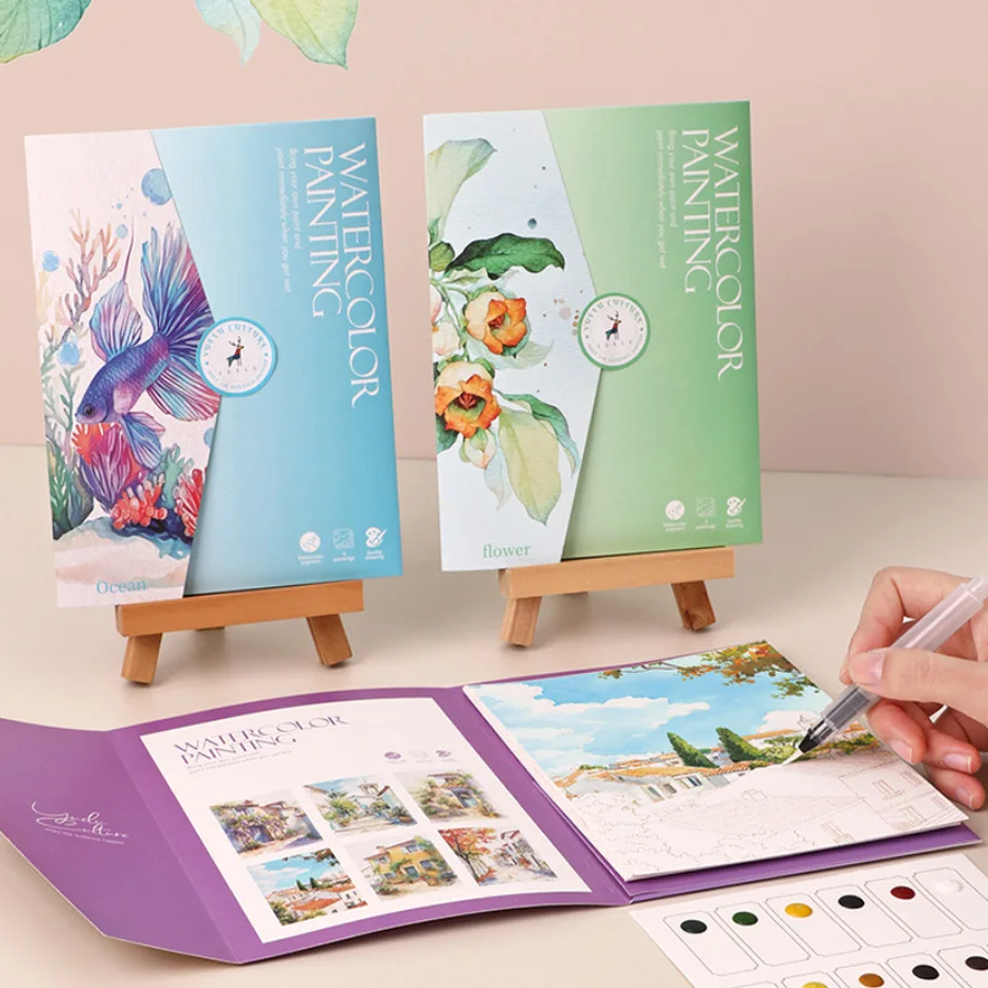 4 styles  Parent Child Watercolor Art Set: 12 Color Solid Color Album with Graffiti Page and Student Stress Relief Coloring - 5