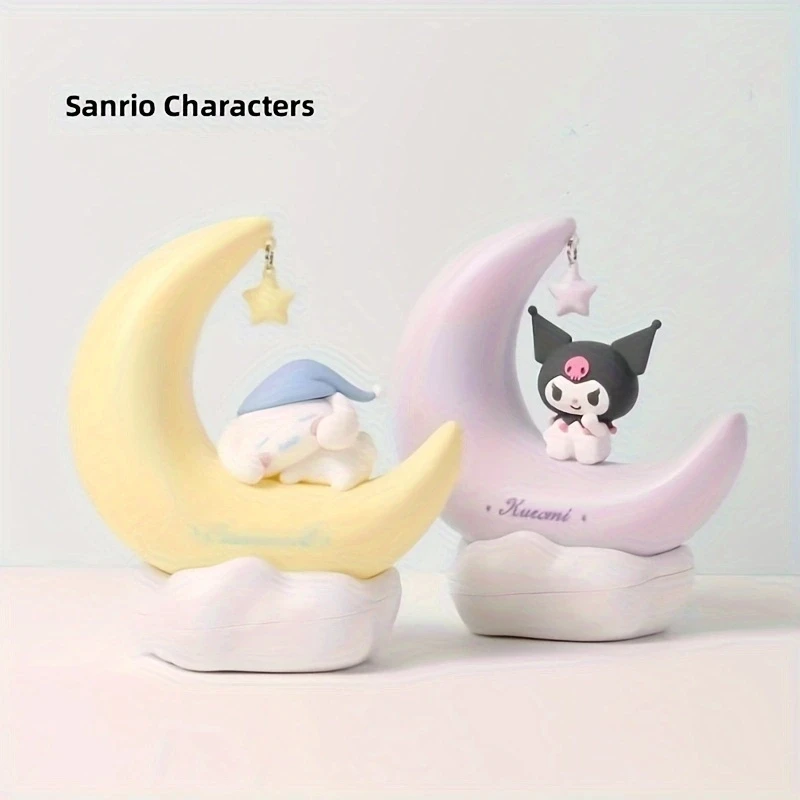 Sanrio Kuromi Cinnamonroll Moon LED Light Kawaii 3D Cartoon Ornament Cute Beauty Bedroom Night Light Bedside Decor Lamp Gifts 3