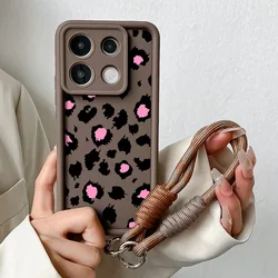 Leopard Print Phone Case with Wrist Chain and Lanyard Strap for Xiaomi Poco f5 (J69-Coffee-SS)