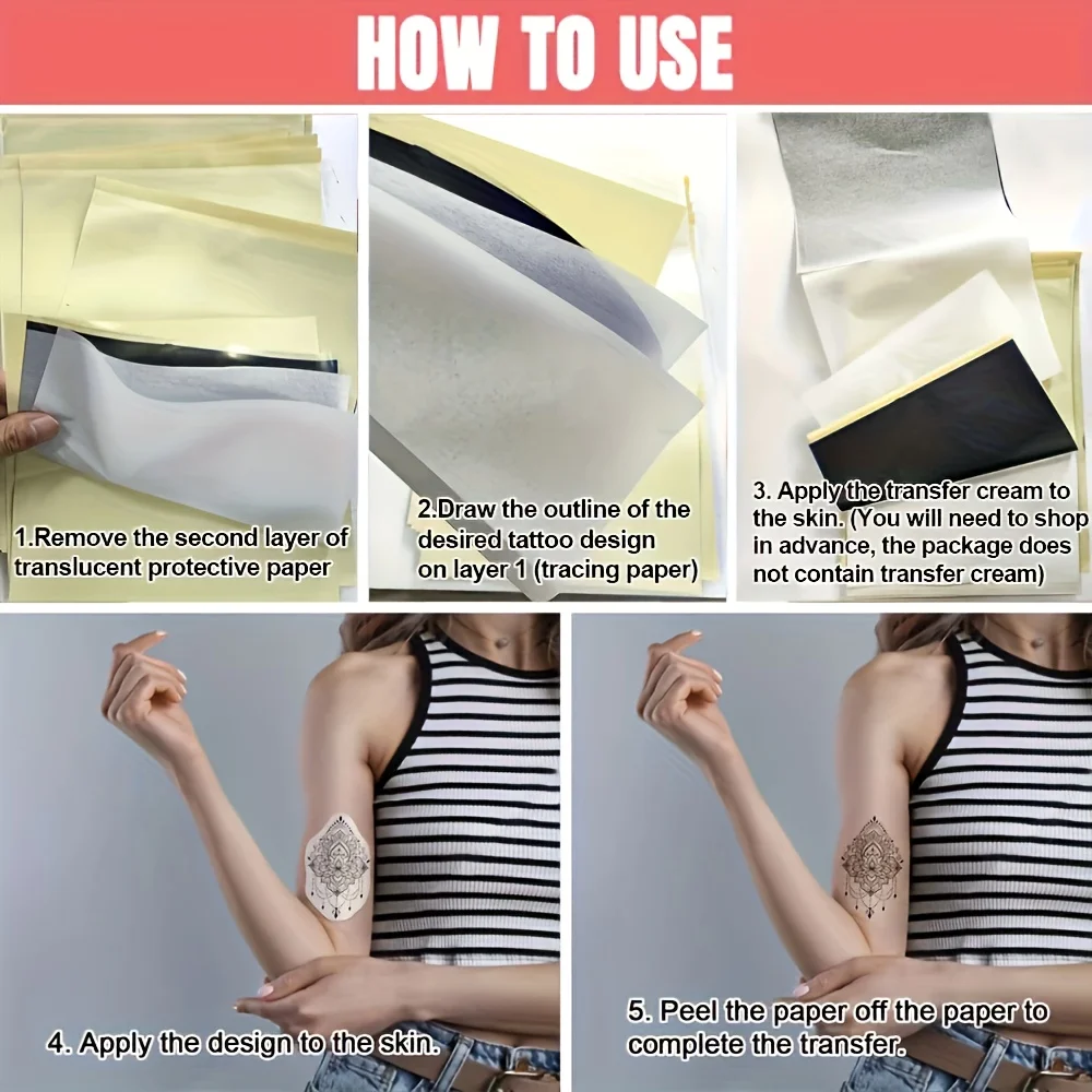 50/100pcs A4 문신 전사 감열지, 전문 문신 트레이싱 템플릿 용지, 예술가를 위한 문신 용품 도구