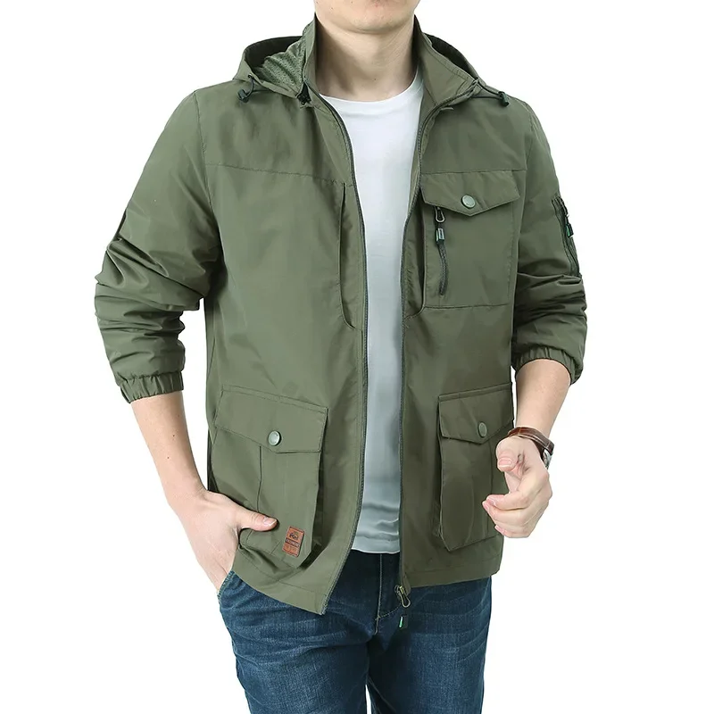 Plus Größe M-7XL 8XL Frühling Herbst Jacke Männer Im Freien Mit Kapuze Windjacke Multi-taschen Wasserdicht Schnell Trocknend Militär Jacke_voghion.com