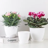 Flower Pot Round Planters Succulents Plant Pot with Tray Office Desktop Balcony Home Garden Decoration Outdoor Potted 5 Sizes 2