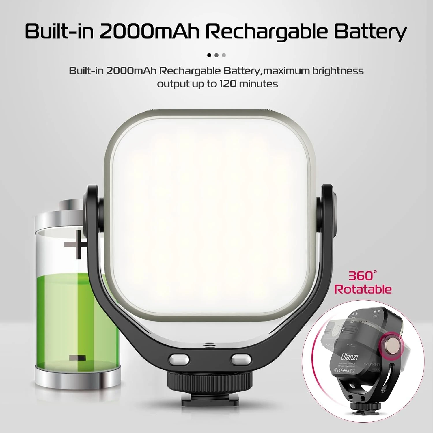 Ulanzi VL66 RGB 2500-6500K Mini Camera Video Portable Light 2000mAh 95+ Dimmable LED Fill Lamp for DSLR Camcorder Action Camera