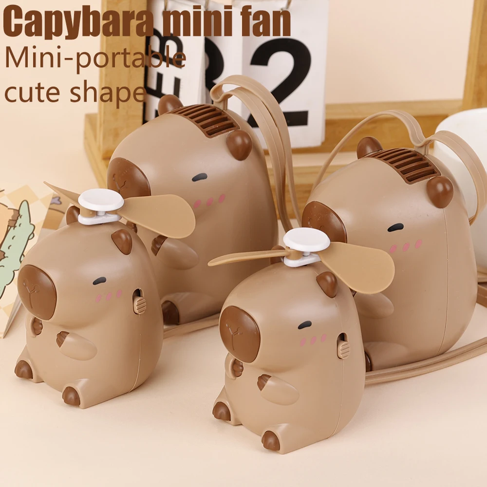 Type C Capybara Fan Mini Cartoon Bladed/Bladeless Neck Hanging Fans Portable Summer Silent Cooling Power Bank with Lanyard
