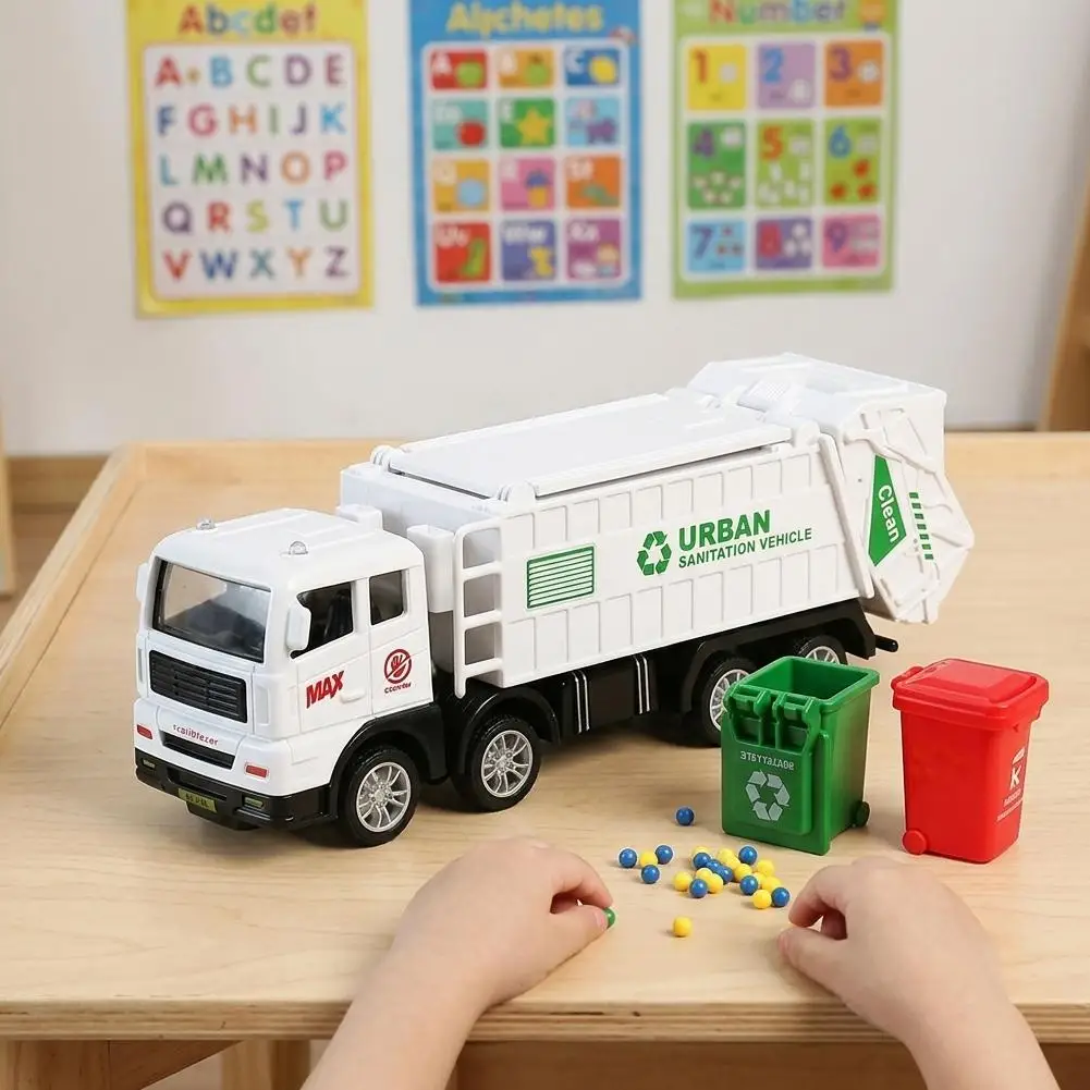 Inertia Garbage Truck Toy For Kids Realistic Recycling Sanitation Vehicle With Trash Cans Role-Play Educational Gift - 5