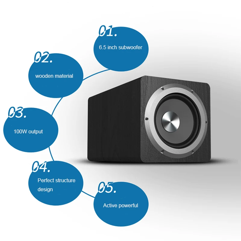 Wooden Desktop Passive Heavy Duty Subwoofer 100W 6.5 Inch Horn Caixa De Som Need To Match Home Amp Or Powered Speakers Use