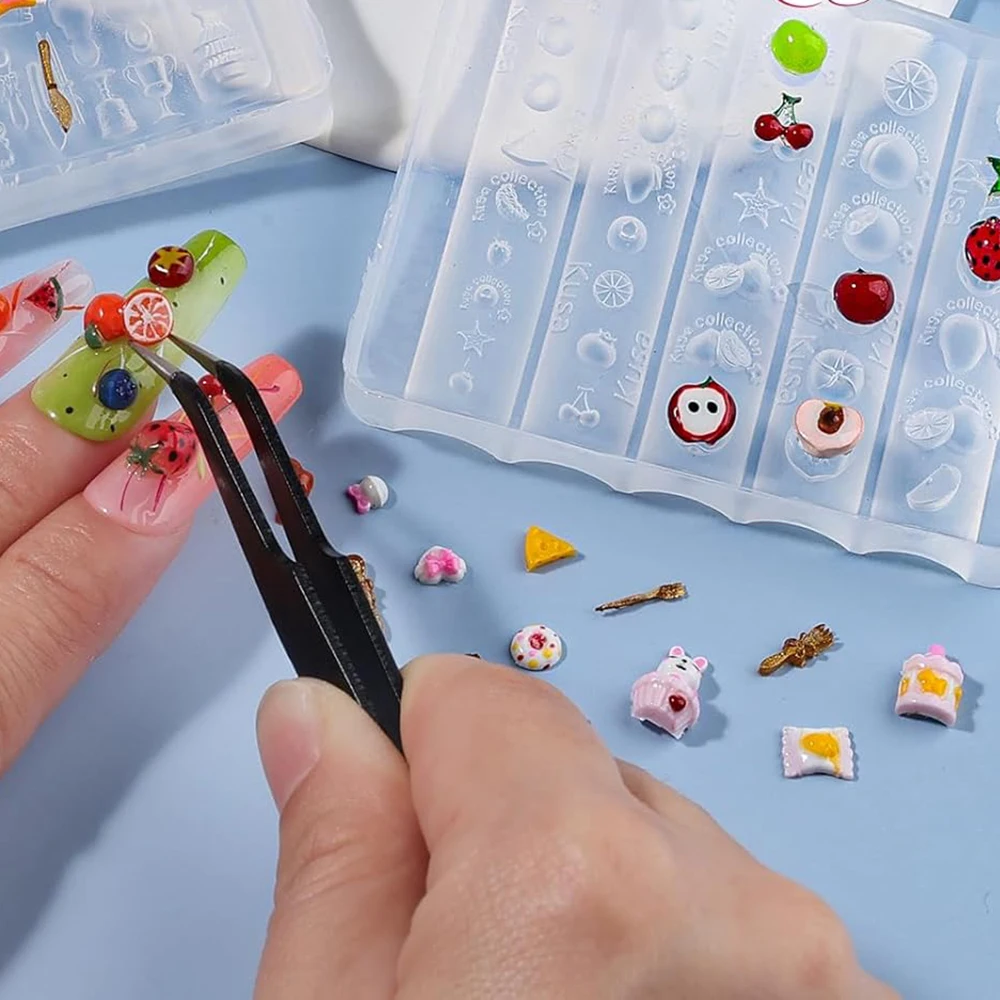 투명 체리 사과 모양 실리콘 네일 몰드, 홈 네일 참 제작 공예 도구, 레진 DIY 매니큐어 용품, 투명 장식