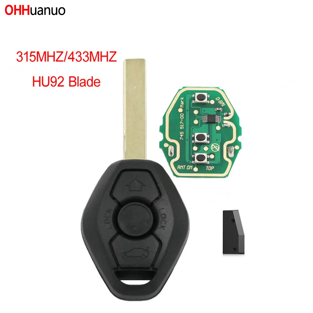 3 Button Remote Car Key 315MHZ/433MHZ ID44 Without Chip HU92 Uncut Blade for BMW EWS 3 5 7 Series E38 E39 E46 M5 X3 X5 E65 car remote key car key