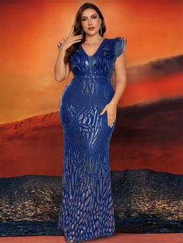 فستان سهرة أزرق أنيق مقاس كبير للنساء فاخر طويل حورية البحر رسمي ترتر للحفلات الراقصة وحفلات الكوكتيل 5