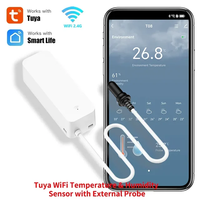 Tuya WiFi Temperature Humidity Sensor With External Probe for Smart Home Hygrometer APP Monitoring For Plants Aquarium Winery 1