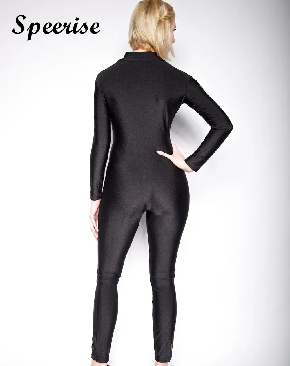 Speerise Adult Spandex Long Sleeve Dancewear Women Turtleneck Unitard Bodysuit Full length Front Zipper Suits