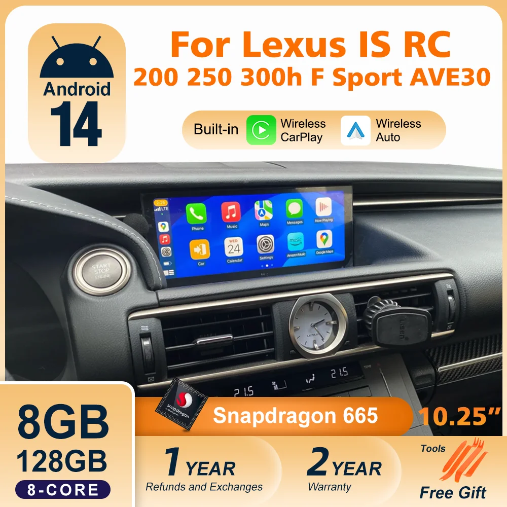 Lexus 용 안드로이드 14 차량용 라디오 IS RC 200 250 300 350 200t 300h 2013-2019 128GB 멀티미디어 비디오 플레이어 CarPlay Autoradio 4G
