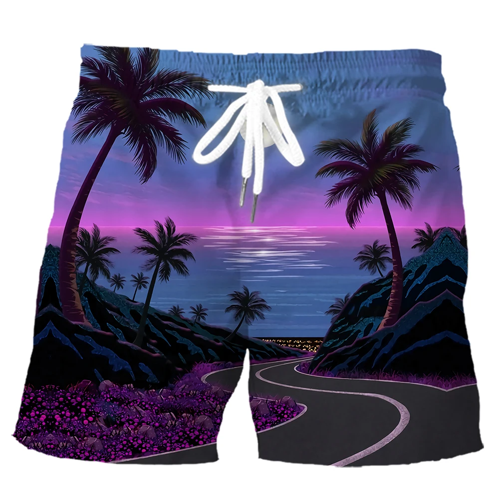 HX Fashion Men Shorts Hawaii Polynesian Coconut Grove 3D Printed Board Shorts Polyester Casual Sport Pants Men Clothing