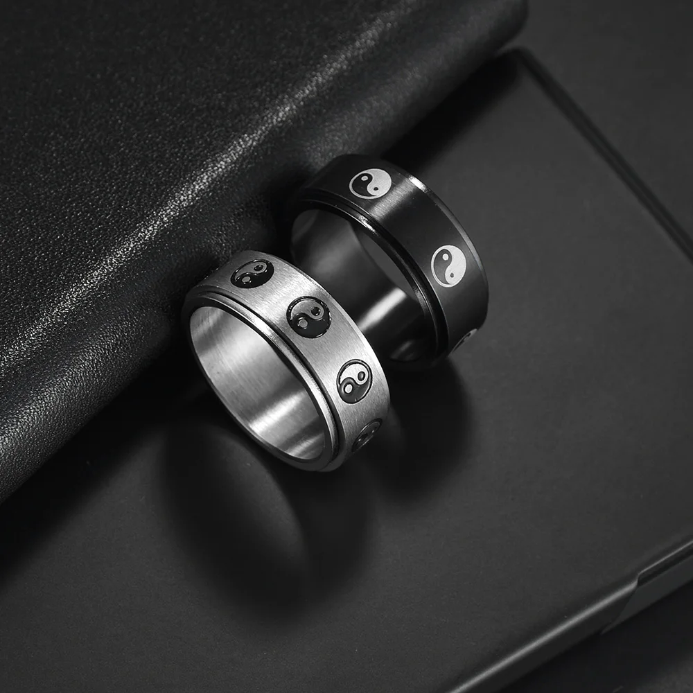 Anxiety Ring For Men Women Fidget Rings Stainless Steel Rotate Moon Star Roman Numerals Chain Rotating Ring finger rings,fidget rings