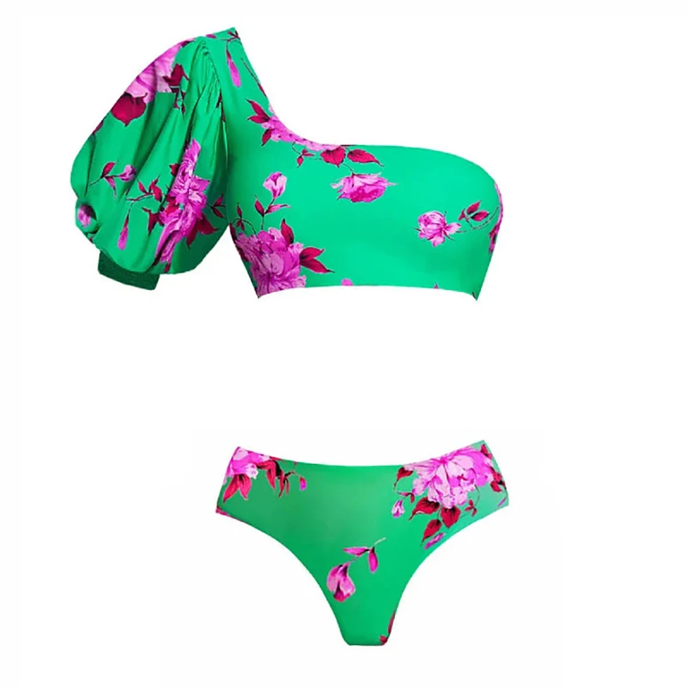 New Women Geometry Print Swimwear Butterfly Shape Biniki Swimsuit Cover Up Lower Print Split Swimsuit and Wrap Skirt Set