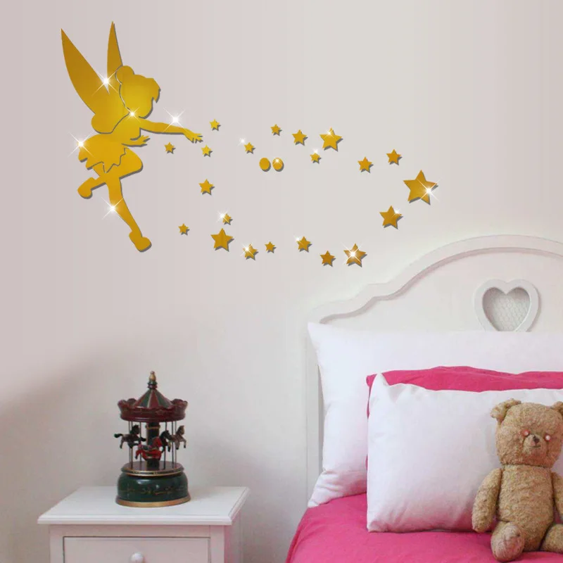 Wall acrylic mirror wall stickers angel stereo mirror stickers bedroom decoration laser engraving room decoration originality