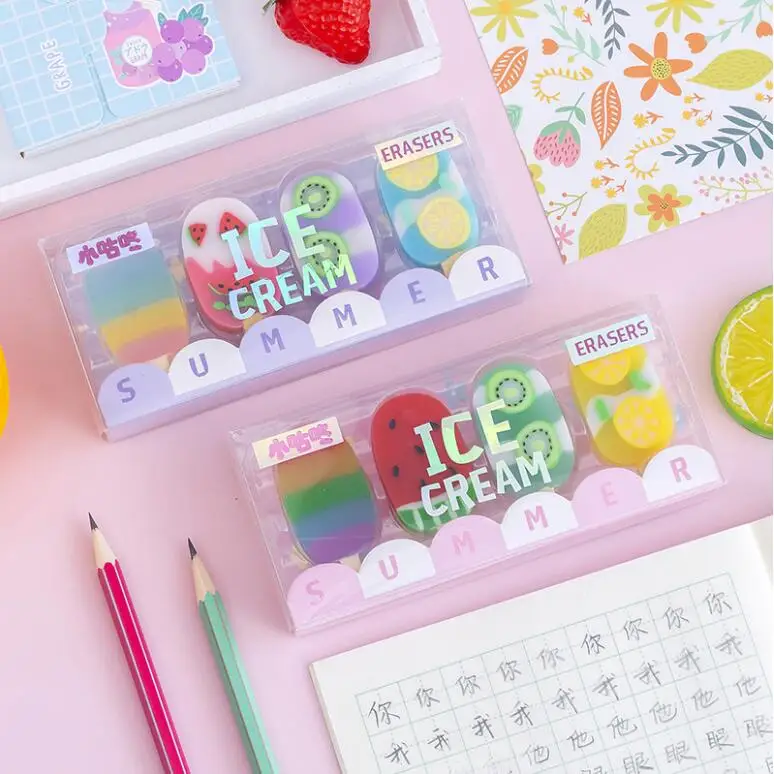 

10 box/lot Novelty Summer Ice Cream Rubber Eraser Cute Eraser School Office Supplies Stationery Children Student Gifts