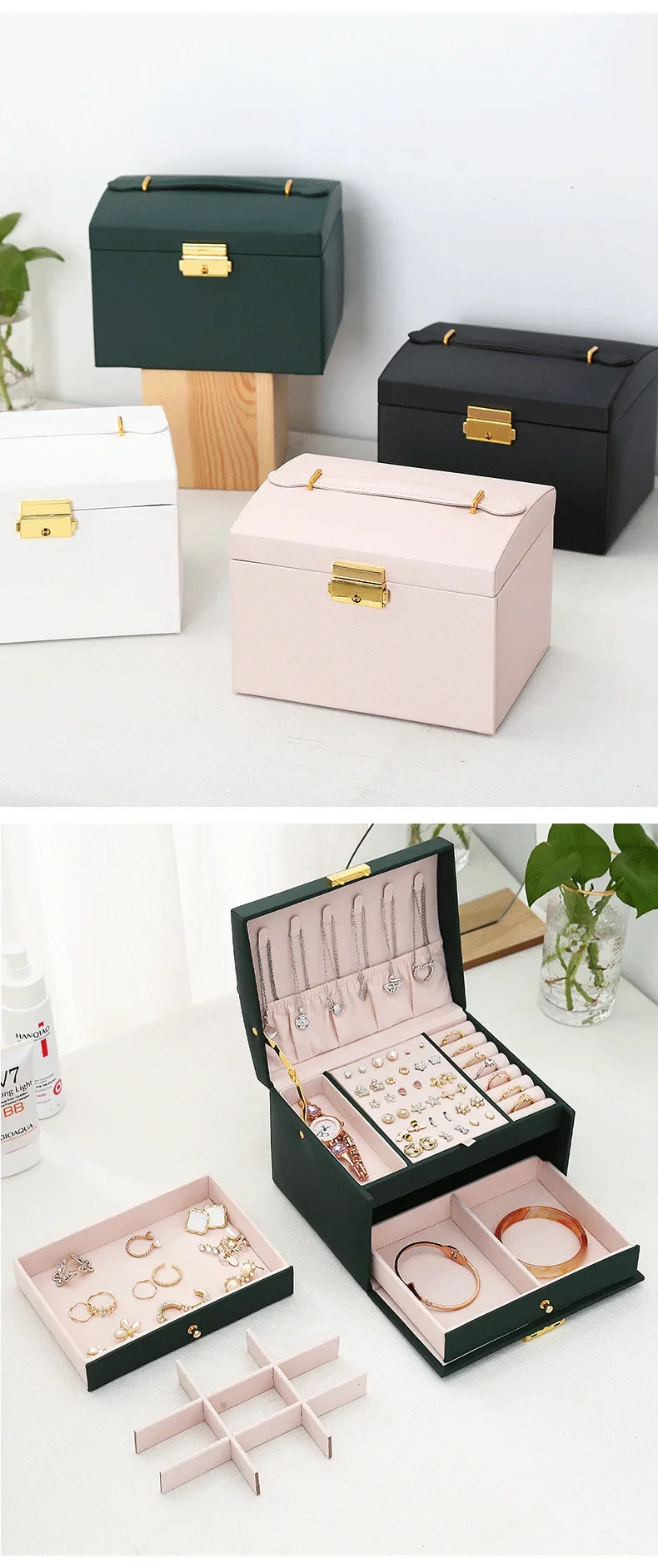 1 Three-layer Large Capacity Beaded Pearl Necklace Bracelet Ring Box Necklace Box Watch Storage Box Jewelry Earrings Box 01