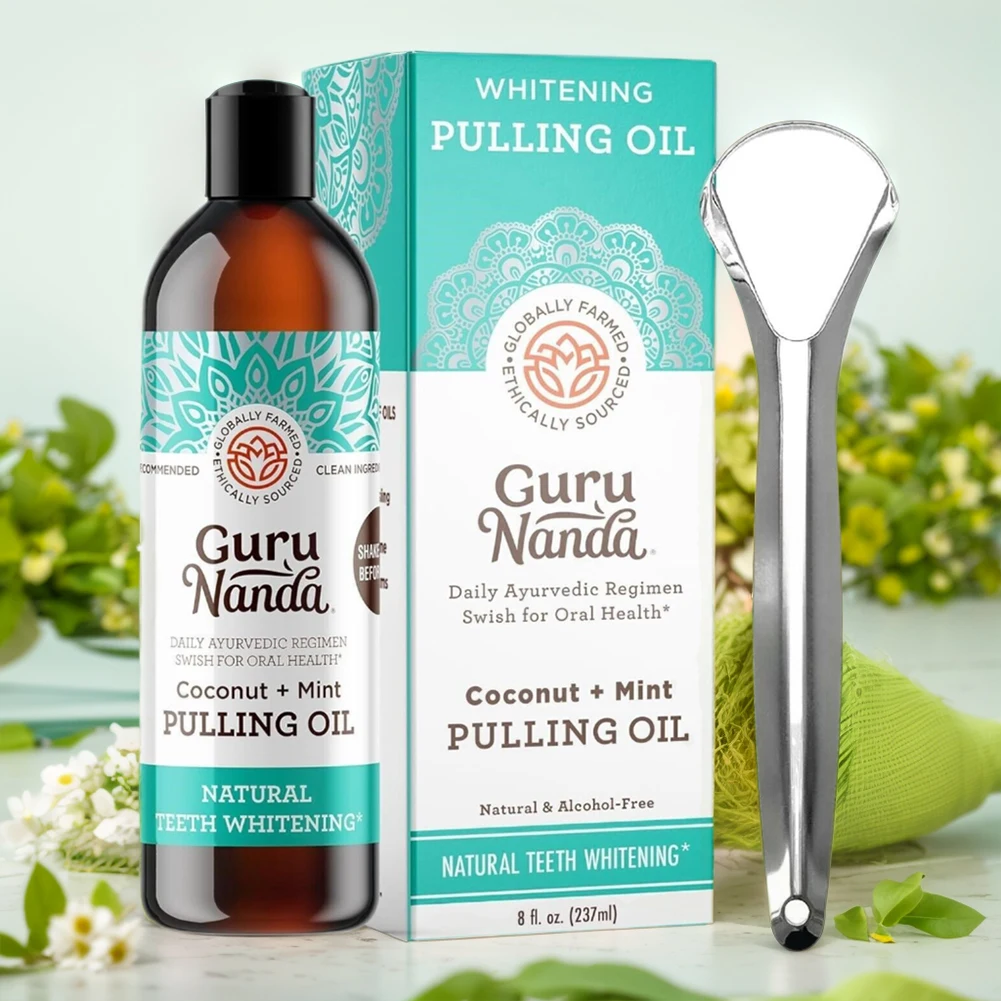 Pulling Coconut Oil Mouthwash Non Alcohol Mint Tongue Oral Clean with Tongue Scraper Fresh Oral Breath for Women Men Care teeth whitening powder