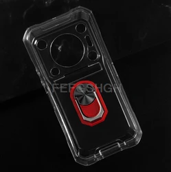 Enhanced Soft TPU Silicone Case with Back Finger Ring for Smartphone Protection (Transparent C Red)