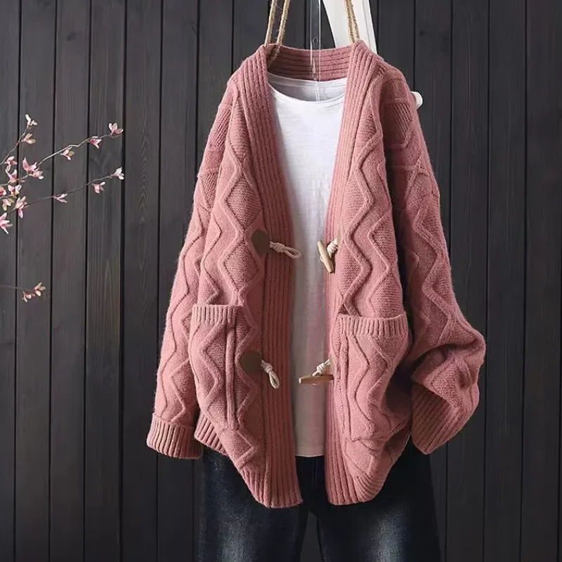 

Knitted Cardigan Sweater Long Sleeve Top Korean Fashion Loose Oversized Sweater Pink White Cardigans Autumn Winter Clothes Women