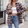 Women V Neck Tee Coat Shirts Lightweight Flannel Plaid Button Down Shirt Oversized Long Sleeve Shirts Youthful Woman Clothes 1
