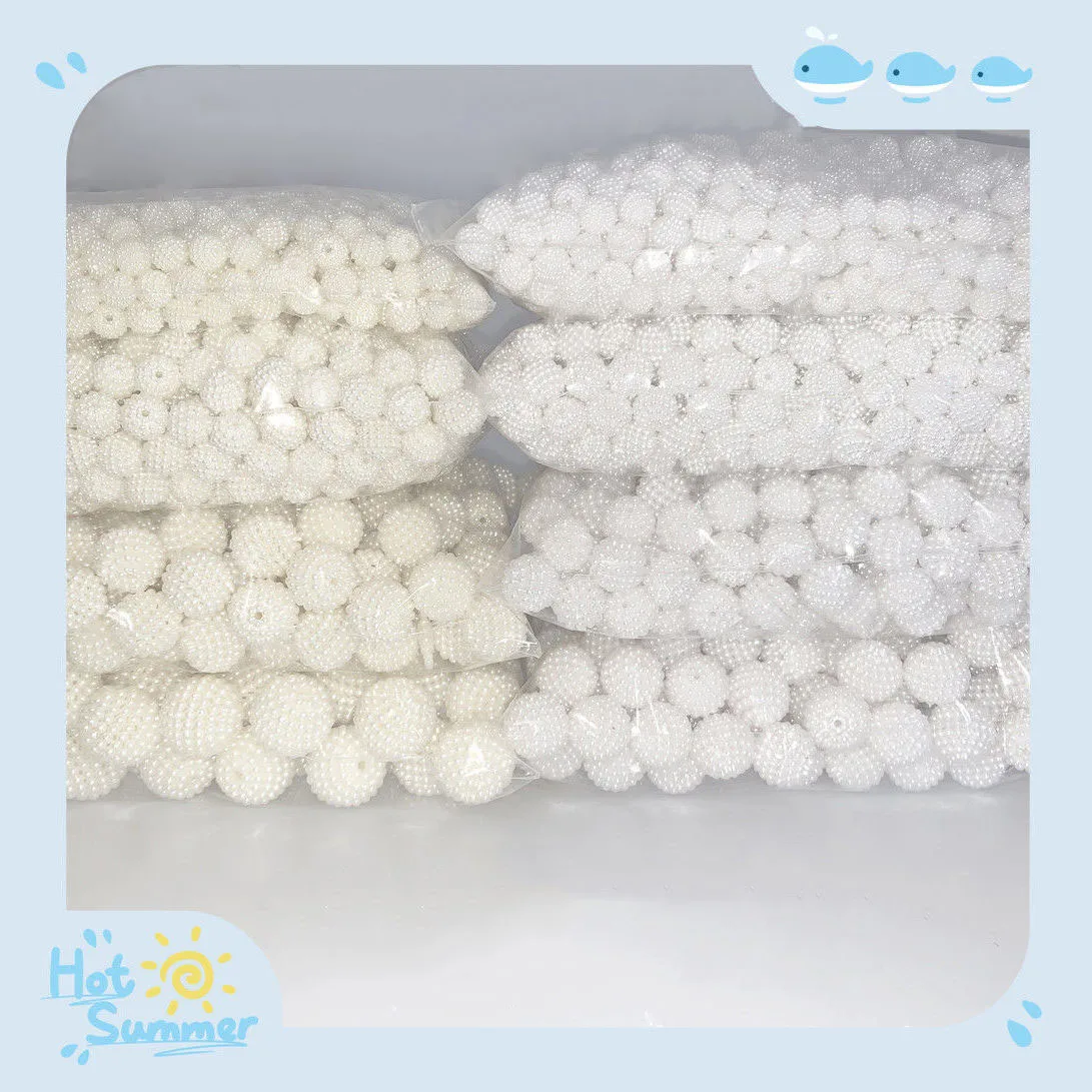 ABS Yangmei 공 DIY 수제 진주 가방, 진주 장식, 비즈 장식, 이중 홀, 오프 화이트, 순수 화이트, 10-30mm