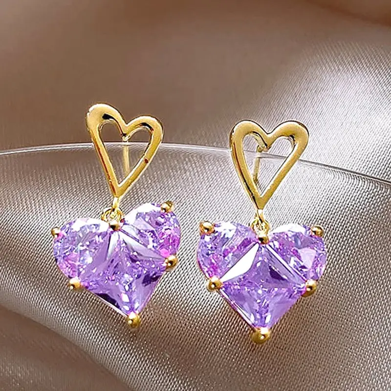 S671158f0b2a947ccaa20a5d9938d7b2aI 3pcs Trendy Y2k Heart-shaped Zircon Pink Crystal Pendant Earrings Necklaces Set for Women Heart Elegant Exquisite Party Jewelry Mallzona