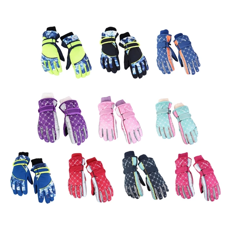 57EE Winter Snow Mittens Boys Girls Outdoor Riding Thermal Gloves for 5-8 Years Kids