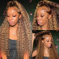 Perruque Lace Frontal Wig brésilienne sans colle, cheveux humains, 13x6, ombré, Deep Wave, pre-plucked, à reflets Hd, en vente, pour femmes 2