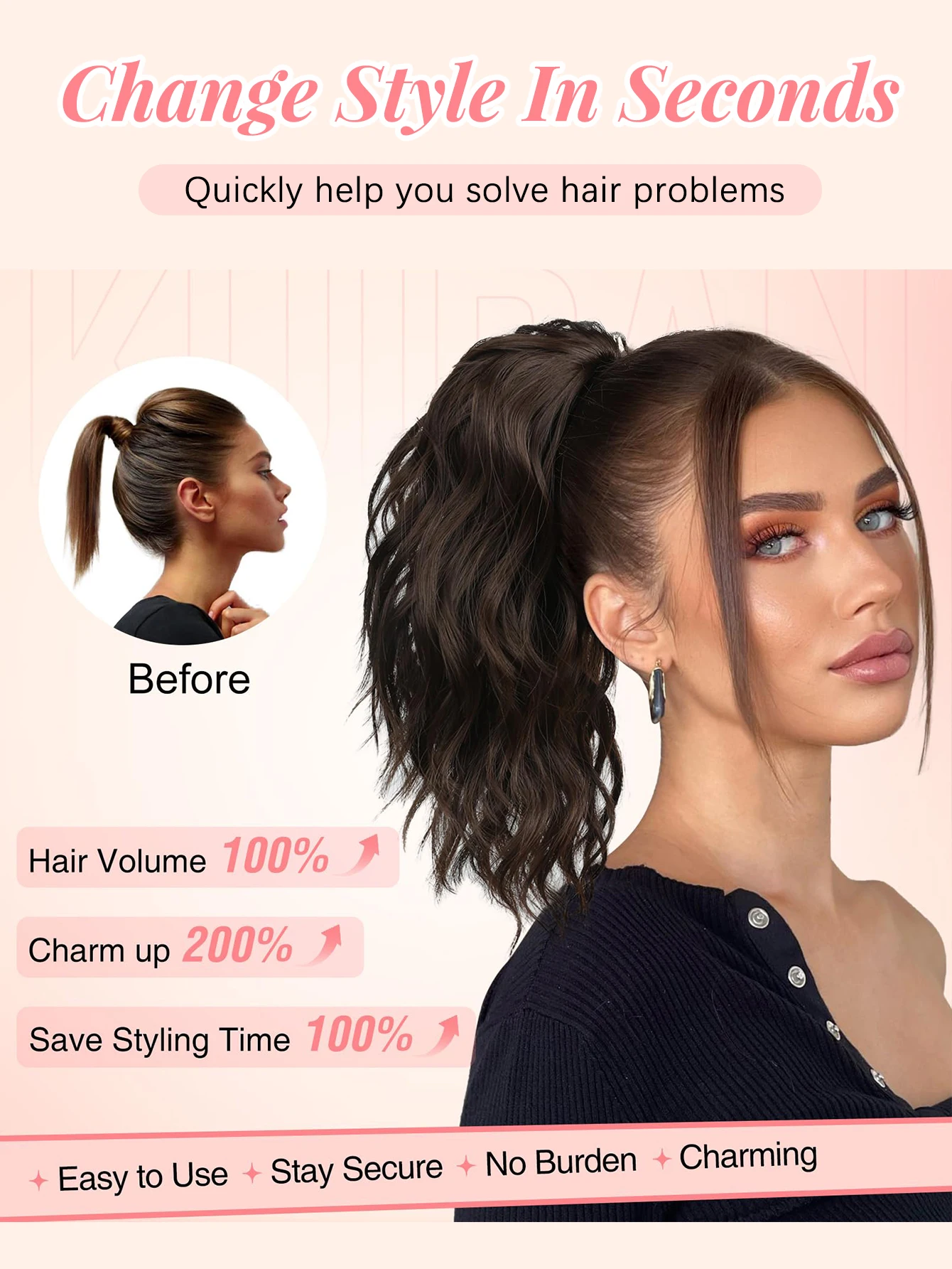 Synthetic Curly Ponytail Hairpiece For Women Heat Resistant