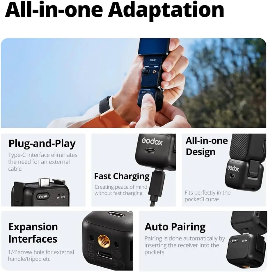 Wireless Mic Osmo Pocket Microphone External DJI Mic Mini Clip-On