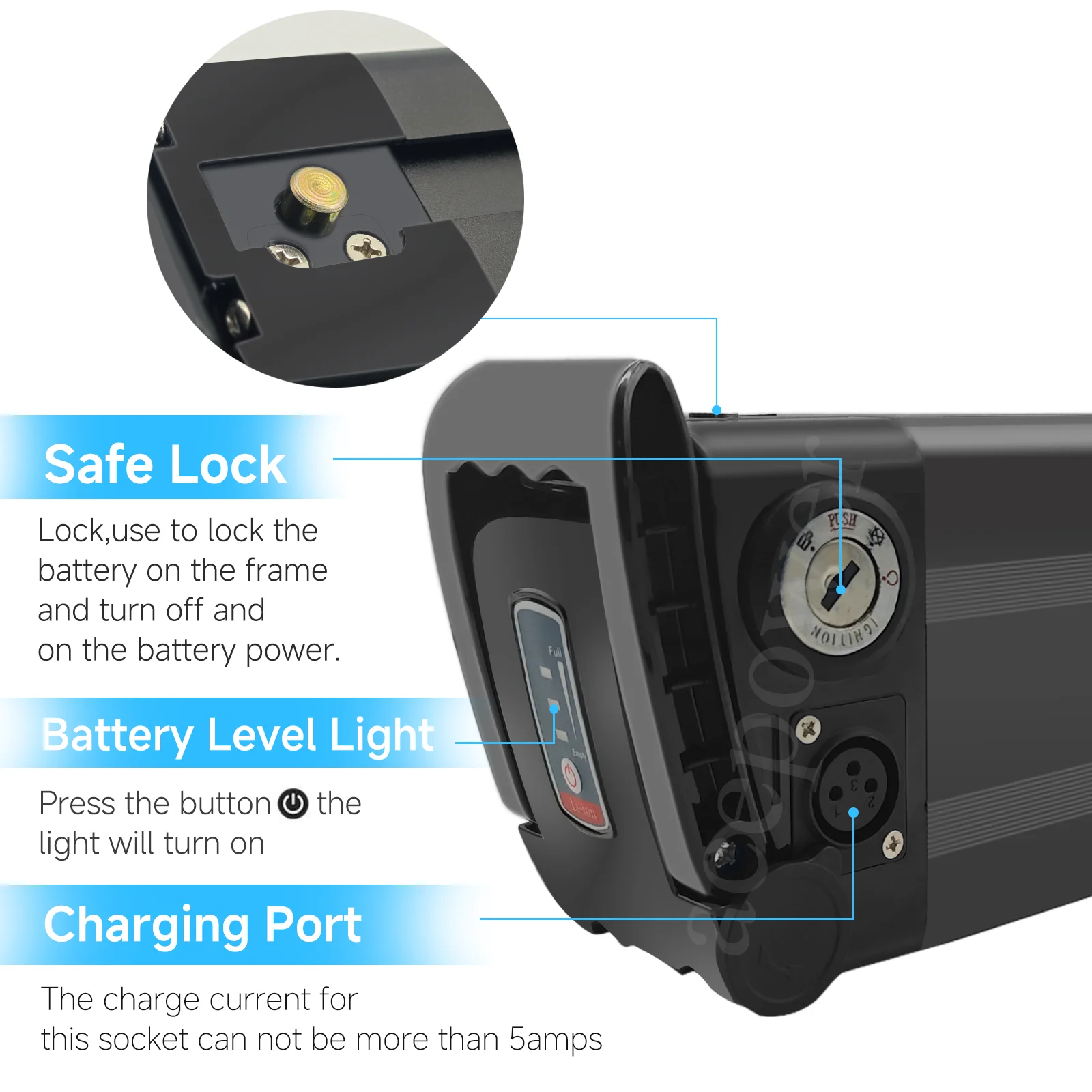 For E-Lux Tahoe GT-Stepthru Vitilan U3 U7 Step-thru Electric Bicycle Battery 48V 20Ah 36V 10.4Ah Silver Fish Battery for MoovWay