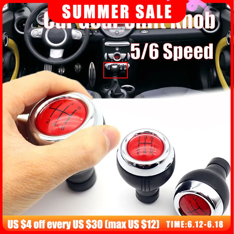 5/6 Speed Car Gear Shift Knob Stick Manual Gear Shifter Leather Red
