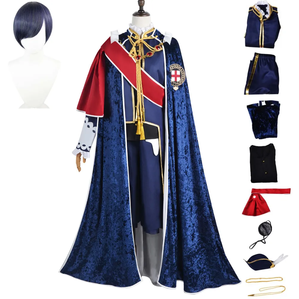 

Anime Black Butler Ciel Phantomhive Smile Cosplay Costume Necktie Lining Straps Patch Hat Wig Man Woman Adult Navy Uniform Suit