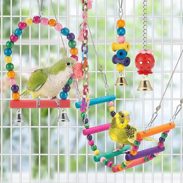 Bird Cage Toys for Parrots Wood Birds Swing Reliable Chewable Bite Bridge Wooden Beads Shape Parrot Toy 11pcs Bird Toys parrot 5