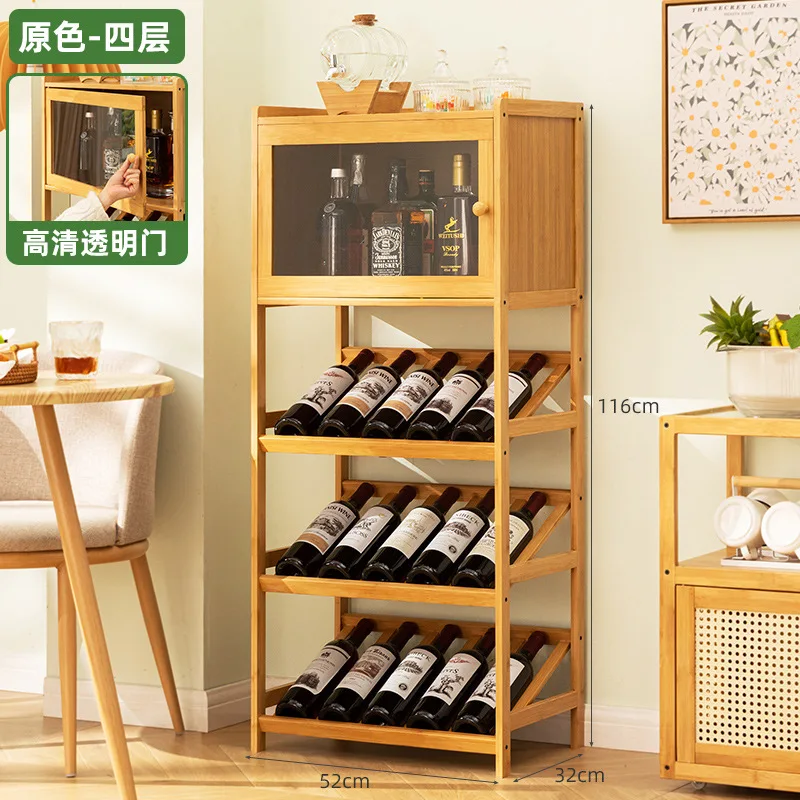 Wine Rack 3/4-tier Solid Bamboo Wood Storage Racks Floor Freestanding Wines Holder Display Wobble-Free Shelves for Kitchen Bar