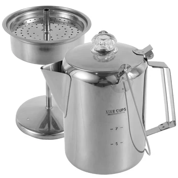 Stainless Steel Camping Coffee Pot – Stovetop Percolator with Filter & Glass Knob 1