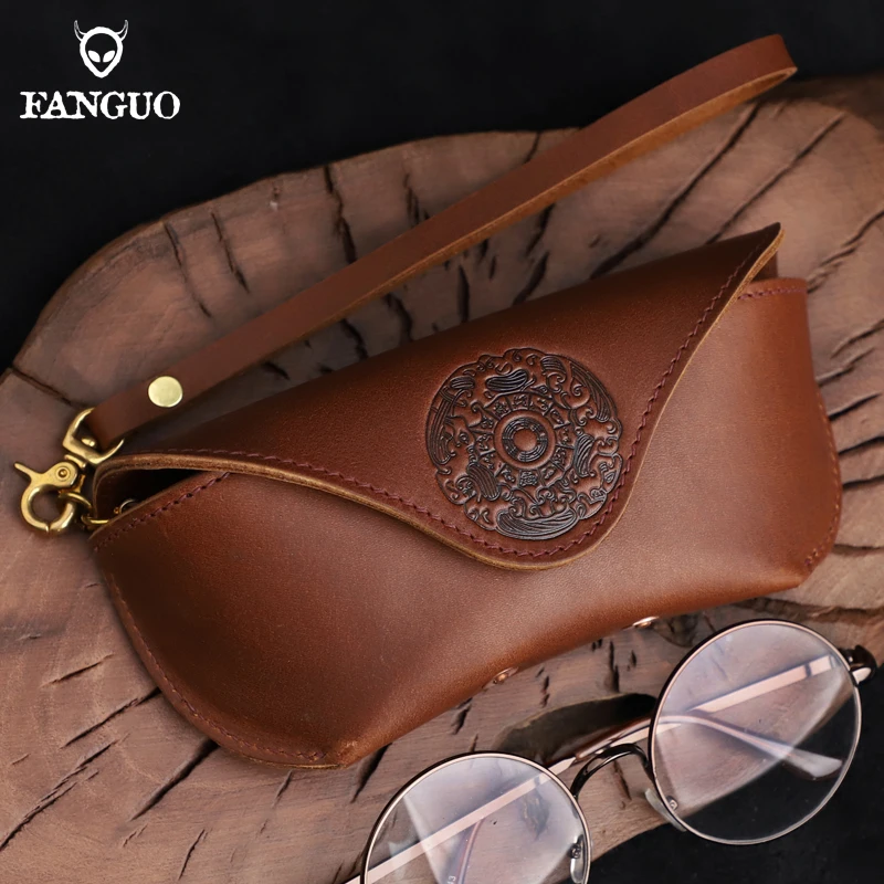 

Portable Sunglasses Case Handmade Genuine Leather Eyeglasses Holder Bag Lightweight Cowhide Eye Glasses Pouch Eyewear